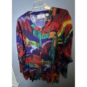 Laura Katherine Vintage Printed Blouse Womens 24W Rayon Button Up Casual Top